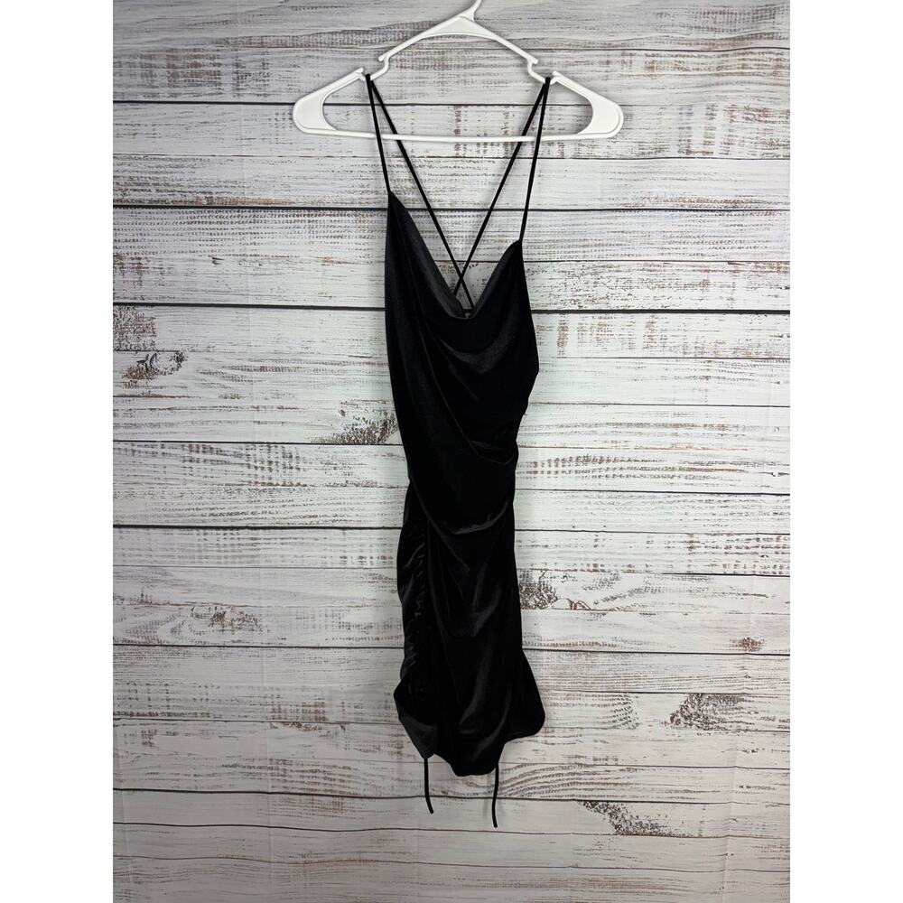 Zara Black Ruched Mini Dress XSmall Velvet Y2K Formal Square Neck Stretch Coquet